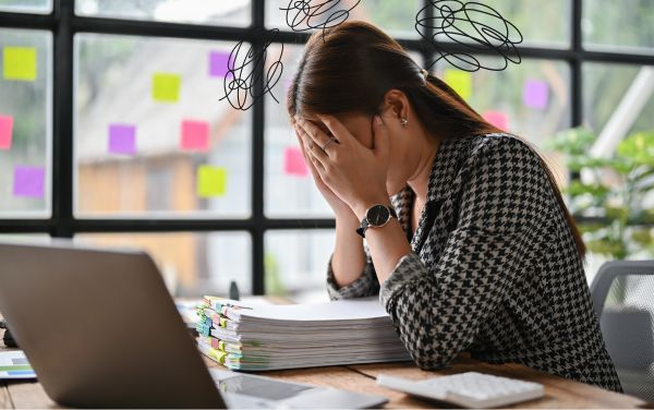 Mujer quejandose en su trabajo